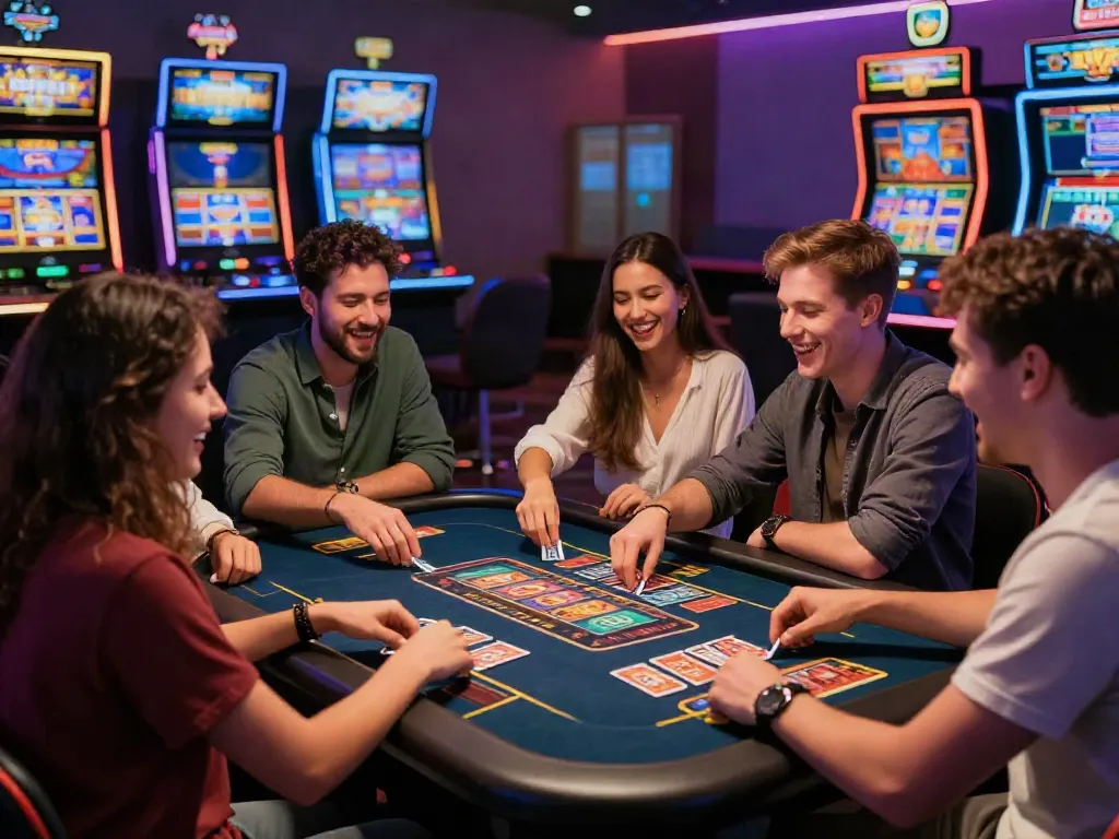 Exciting gaming atmosphere at trang chủ da88 with friends enjoying online gambling experience.
