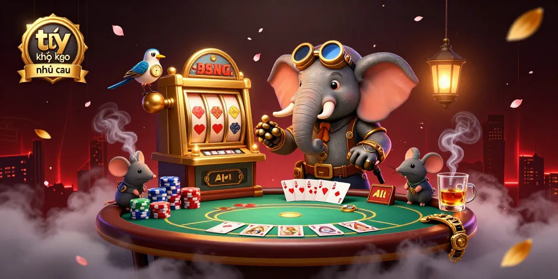 Engage with tỷ lệ kèo nhà cái at a casino, featuring a steampunk elephant and rich poker elements.