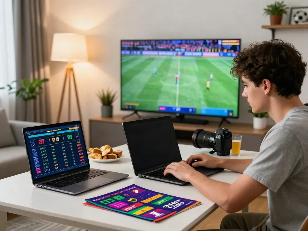 Betting on sports with z bet in a cozy home environment.