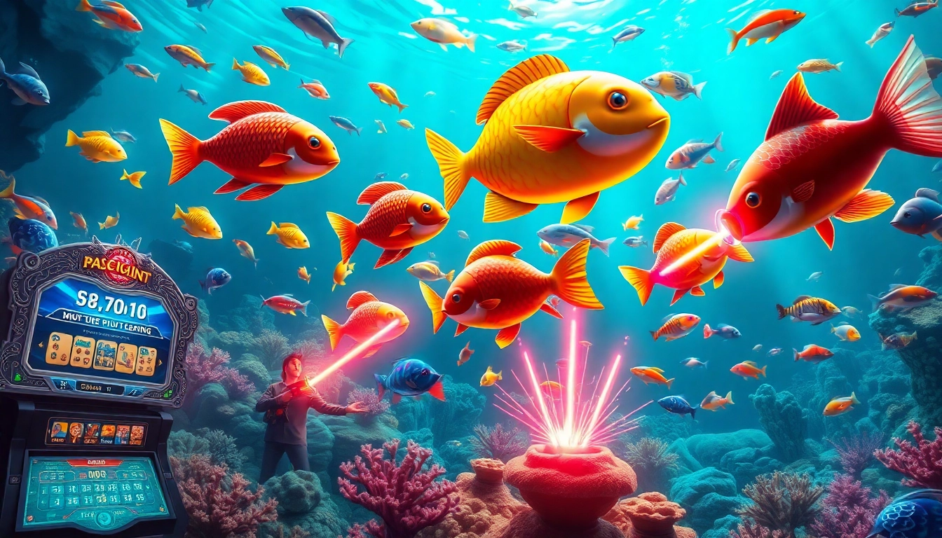 Experience the thrill of bắn cá đổi thưởng in a vibrant underwater gaming scene.