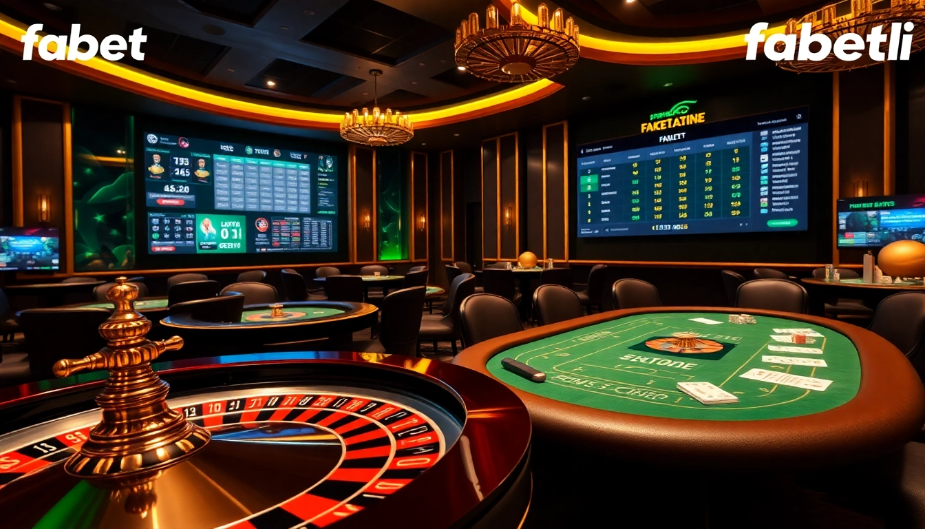 Experience the thrill of betting at https://fabet.li/ with an exciting casino scene featuring roulette and poker chips.