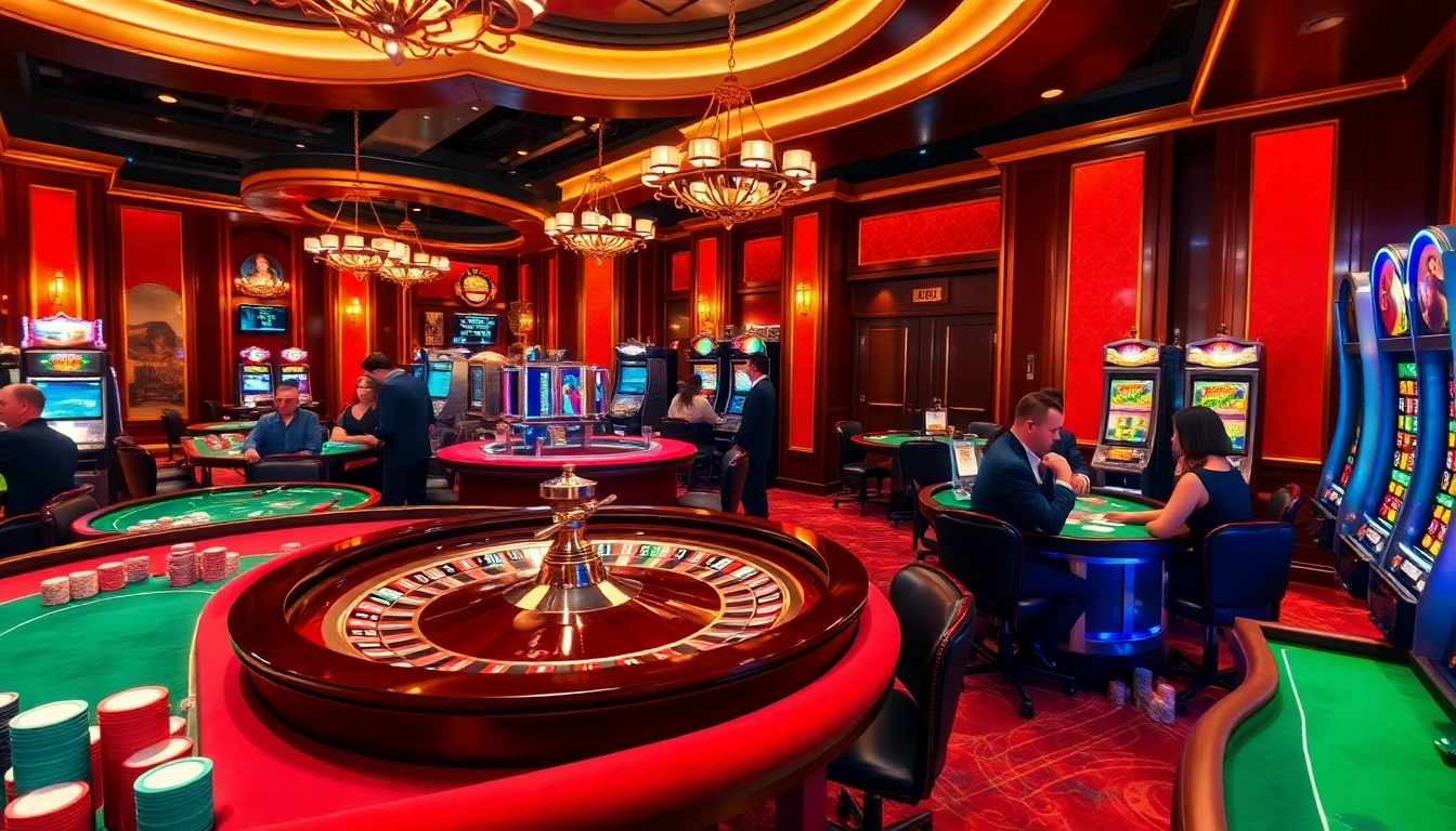 Players enjoying table games at F168COM casino, showcasing excitement in a luxurious setting.