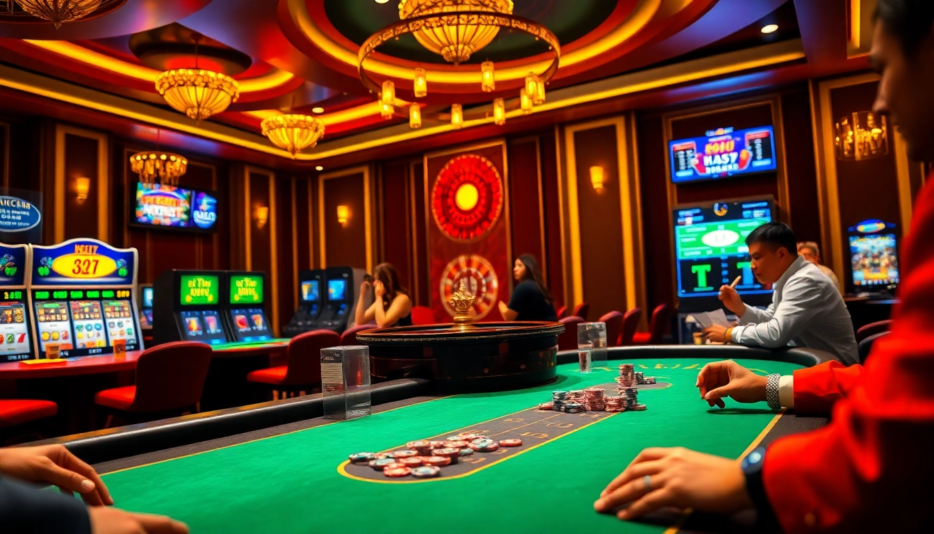 Players enjoying a thrilling game on the Trang Chủ QQ88 poker table, with vibrant chips and cards enhancing the excitement.