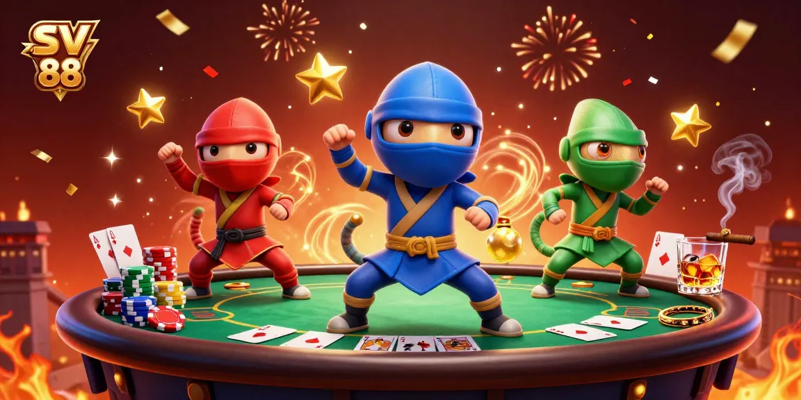Experience SV 88 with a thrilling scene of chameleon ninjas in a poker showdown