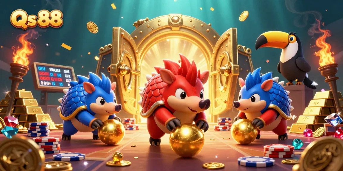 Experience thrilling gaming at Qs 88 with vibrant pangolins amid gold treasures and jackpot excitement.