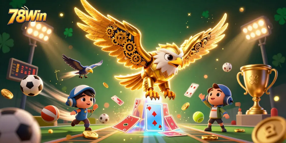 Experience thrilling moments with 78Win's golden eagle soaring above vibrant casino elements.