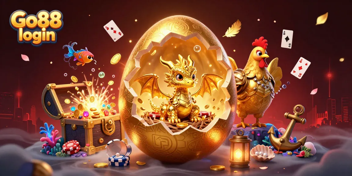 Experience thrilling gameplay at Go88 login with a dazzling illustration of a golden dragon and poker chips.
